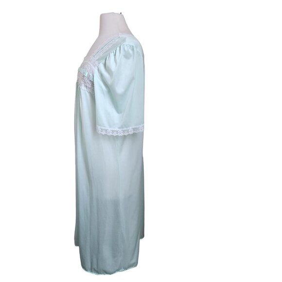 Vintage Nightgown Short Sleeve Nylon Nightie Lorraine Sz M‎ Mint Green Lace NEW - Picture 5 of 16